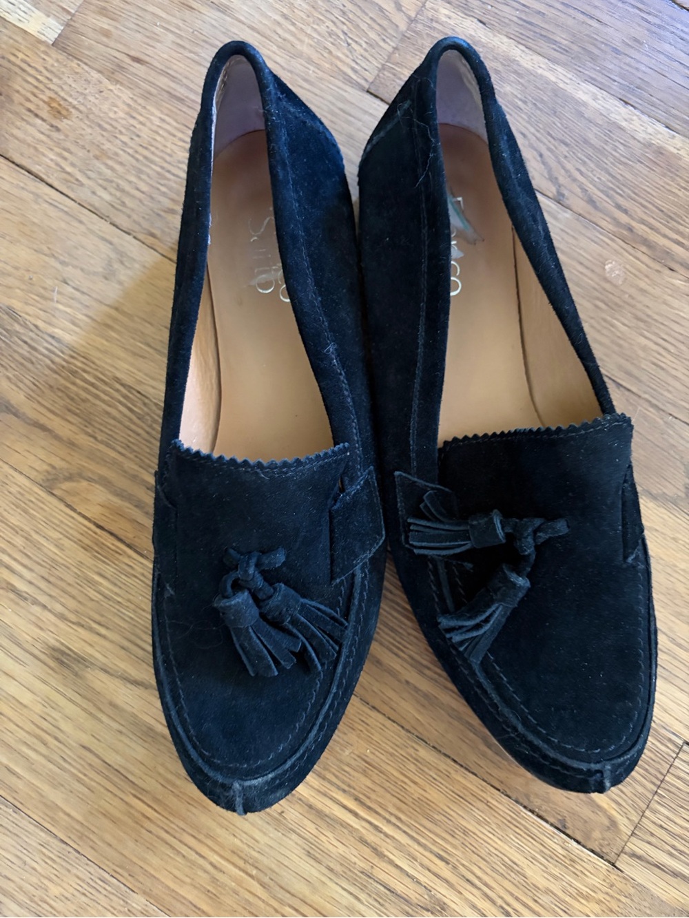 Franco Sarto Black Suede Tassel Loafers